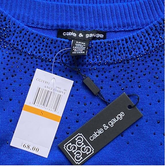NWT - CABLE & GAUGE Blue Long Sleeve Pullover Sweater with Sparkles ~ Size SMALL - Picture 6 of 6